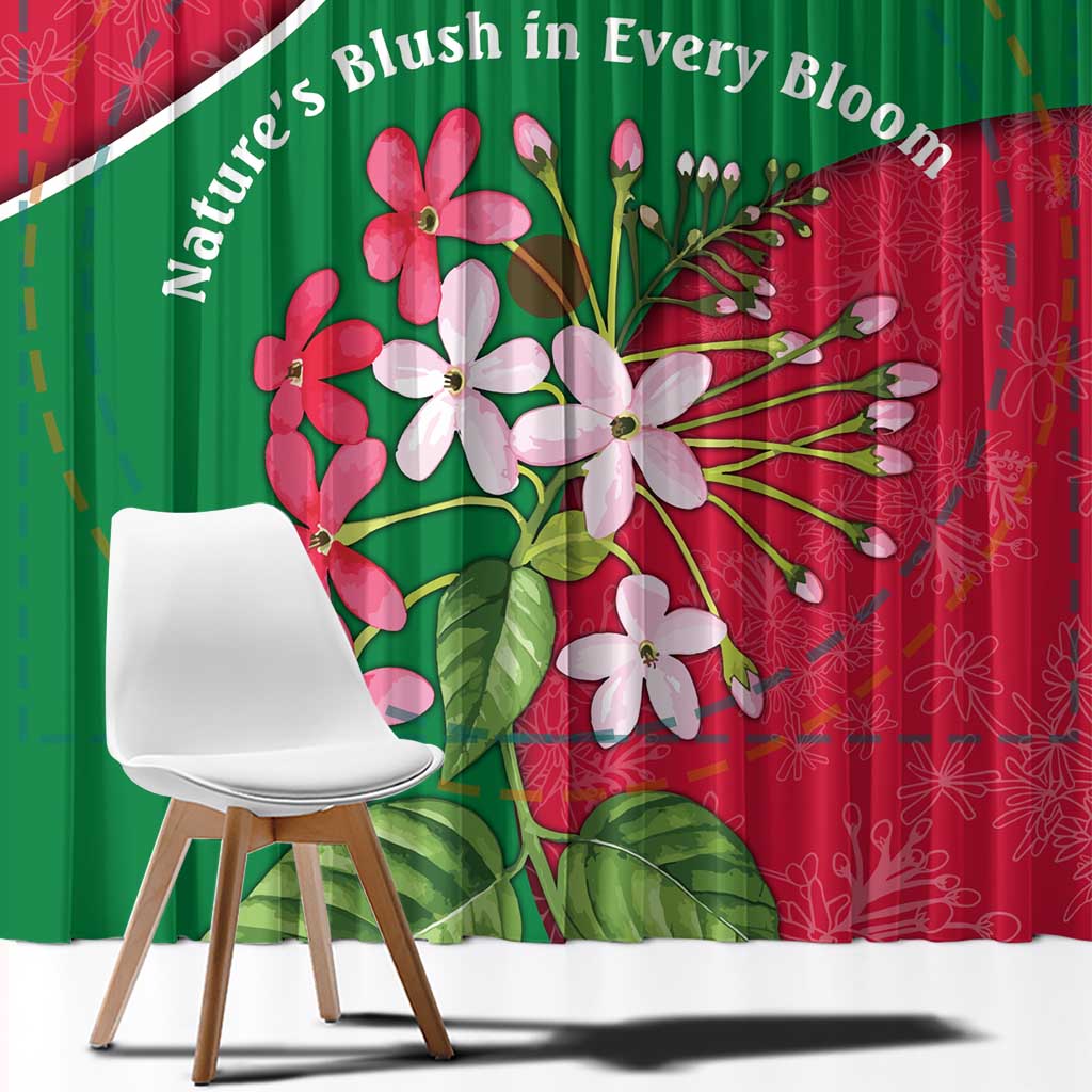 Maldives Floral Bloom Window Curtain with Tropical Island Blossoms and National Flag Design