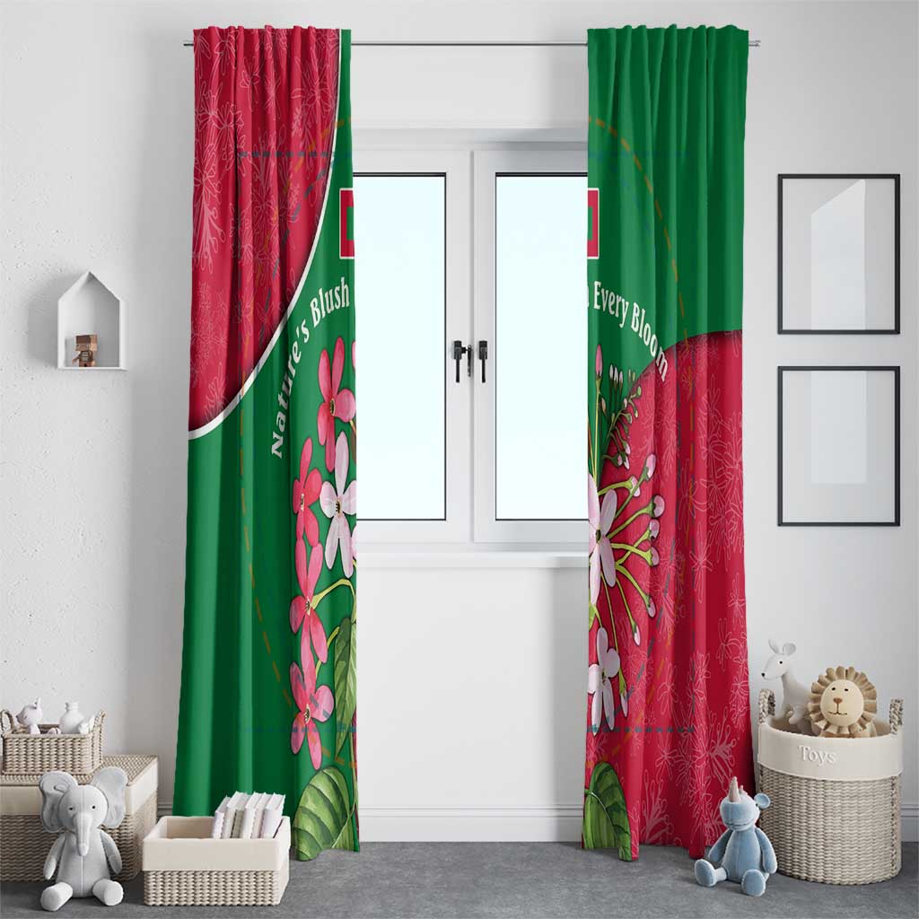 Maldives Floral Bloom Window Curtain with Tropical Island Blossoms and National Flag Design