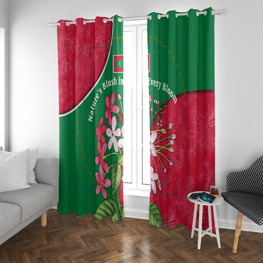 Maldives Floral Bloom Window Curtain with Tropical Island Blossoms and National Flag Design
