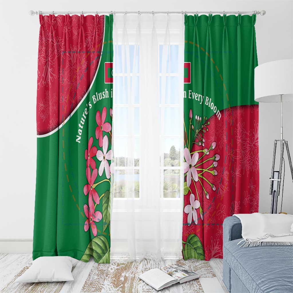 Maldives Floral Bloom Window Curtain with Tropical Island Blossoms and National Flag Design