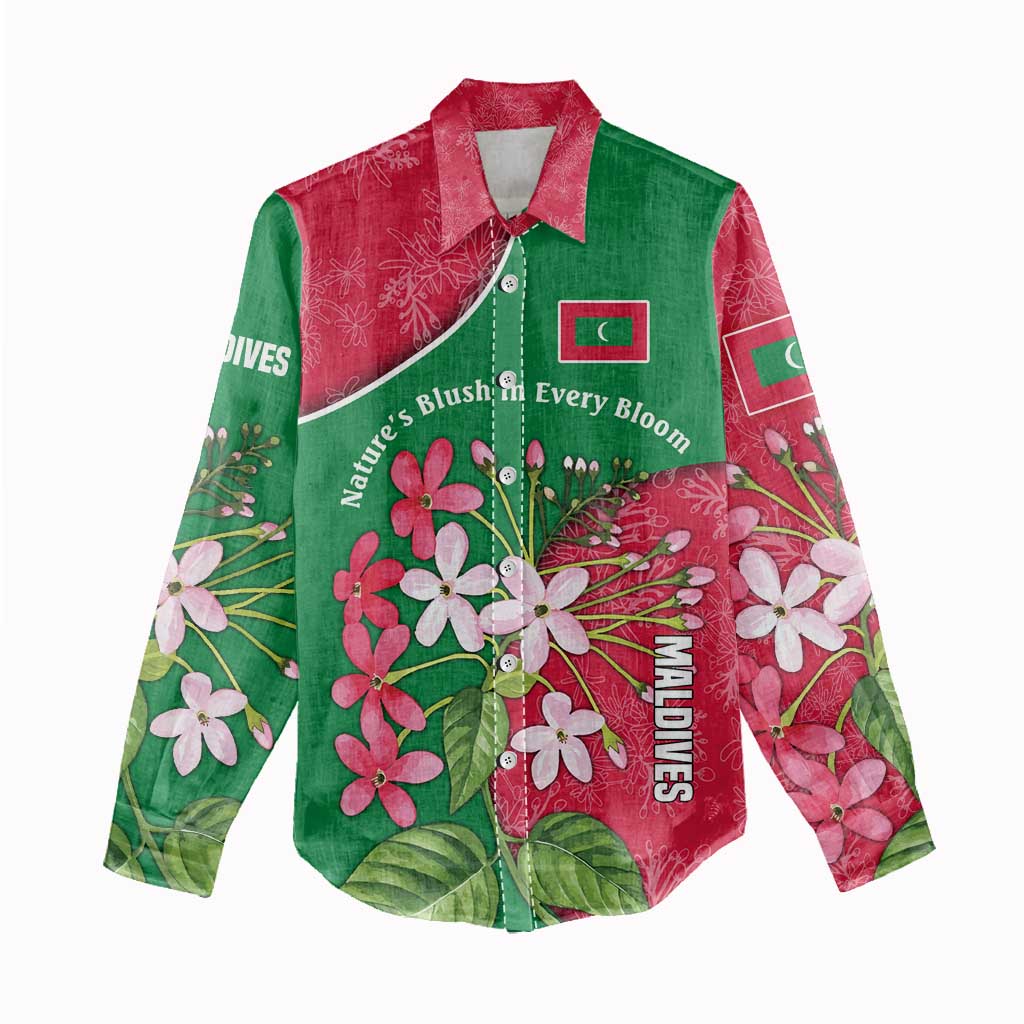 Maldives Floral Bloom Women Casual Shirt with Tropical Island Blossoms and National Flag Design