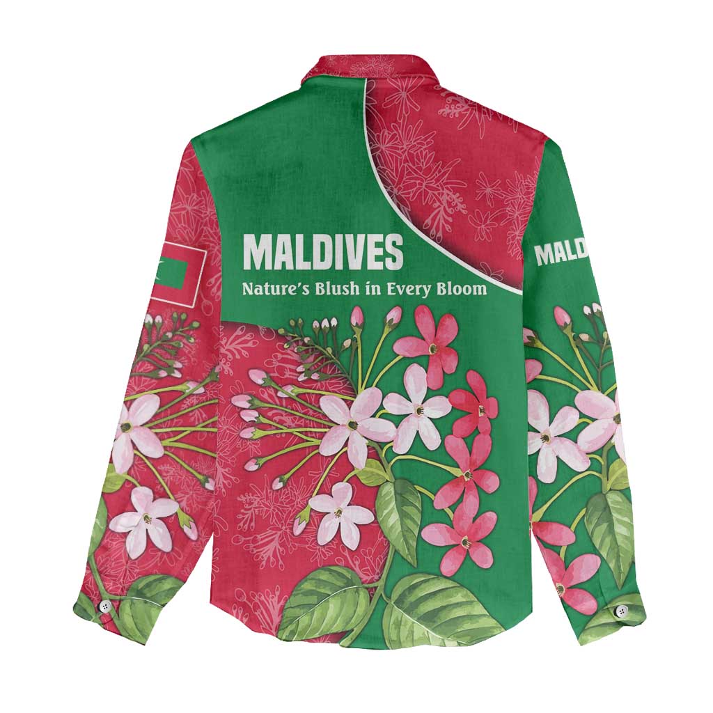 Maldives Floral Bloom Women Casual Shirt with Tropical Island Blossoms and National Flag Design
