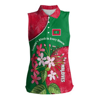 Maldives Floral Bloom Women Sleeveless Polo Shirt with Tropical Island Blossoms and National Flag Design