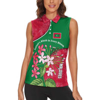 Maldives Floral Bloom Women Sleeveless Polo Shirt with Tropical Island Blossoms and National Flag Design
