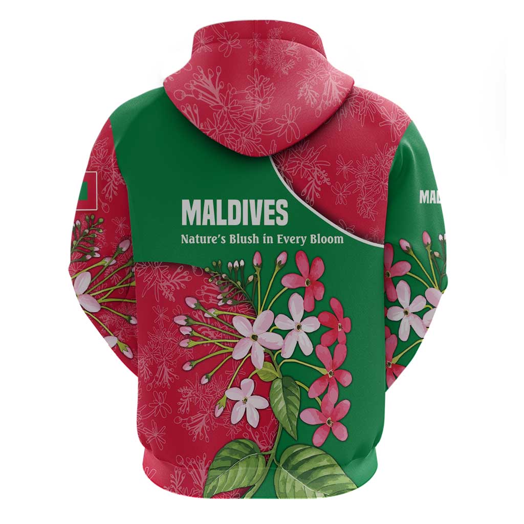 Maldives Floral Bloom Zip Hoodie with Tropical Island Blossoms and National Flag Design