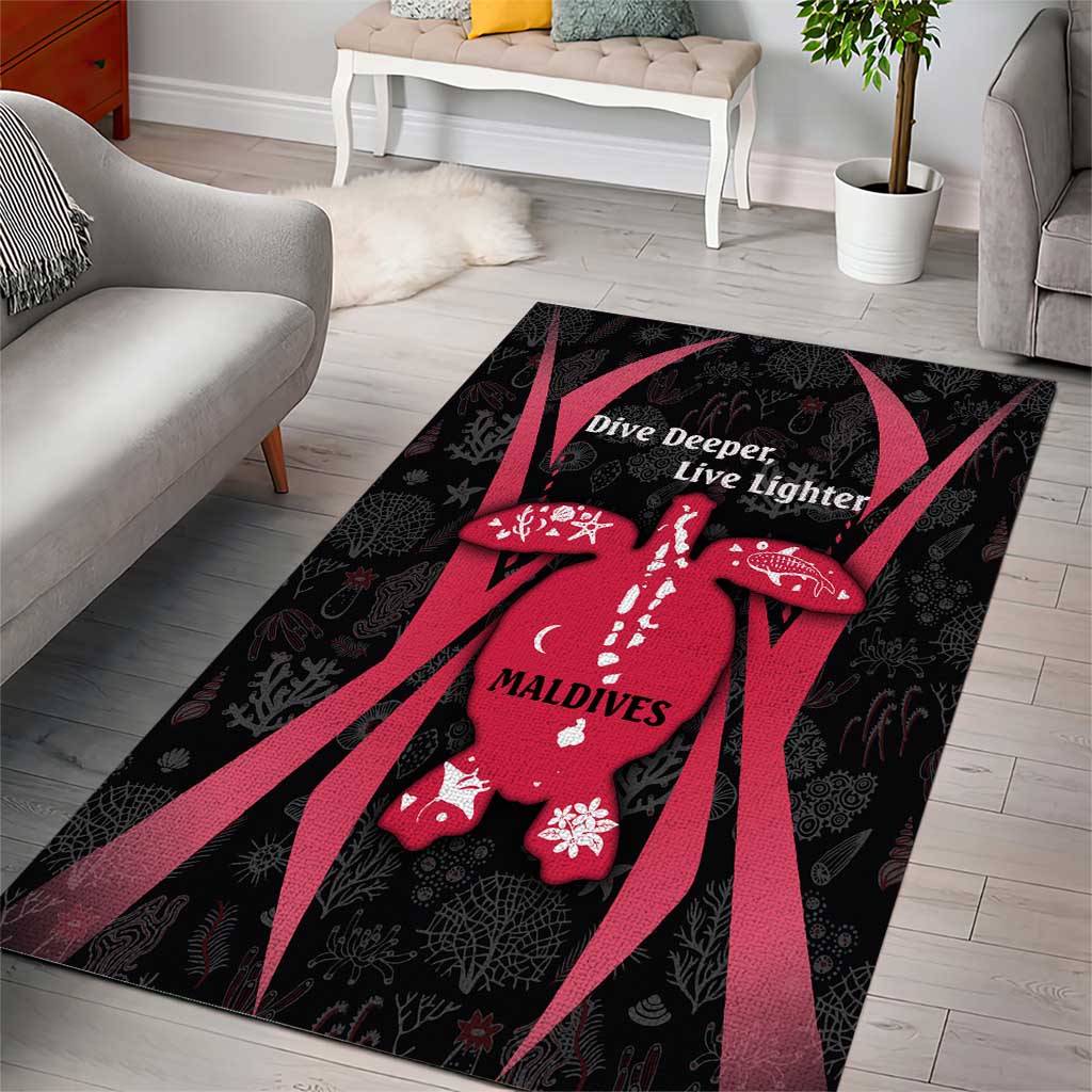 Maldives Dive Turtle Area Rug with Coral Reef Pattern and Island Spirit Slogan