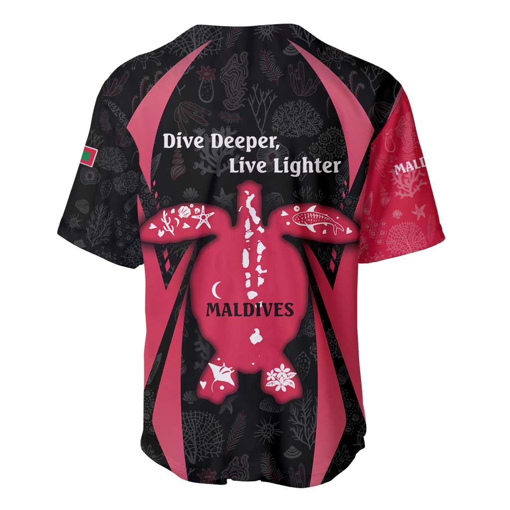 Maldives Dive Turtle Baseball Jersey with Coral Reef Pattern and Island Spirit Slogan