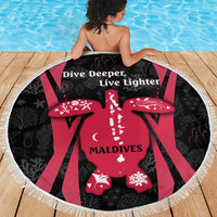 Maldives Dive Turtle Beach Blanket with Coral Reef Pattern and Island Spirit Slogan