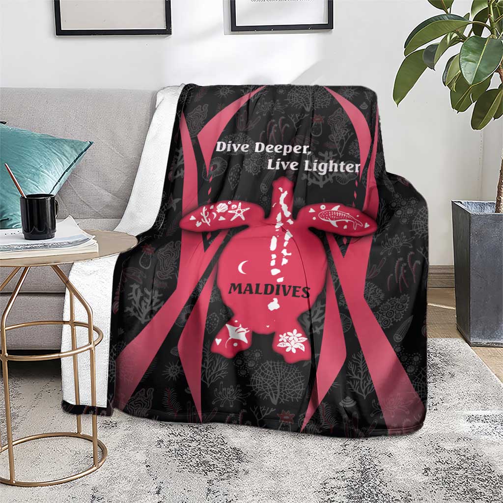 Maldives Dive Turtle Blanket with Coral Reef Pattern and Island Spirit Slogan
