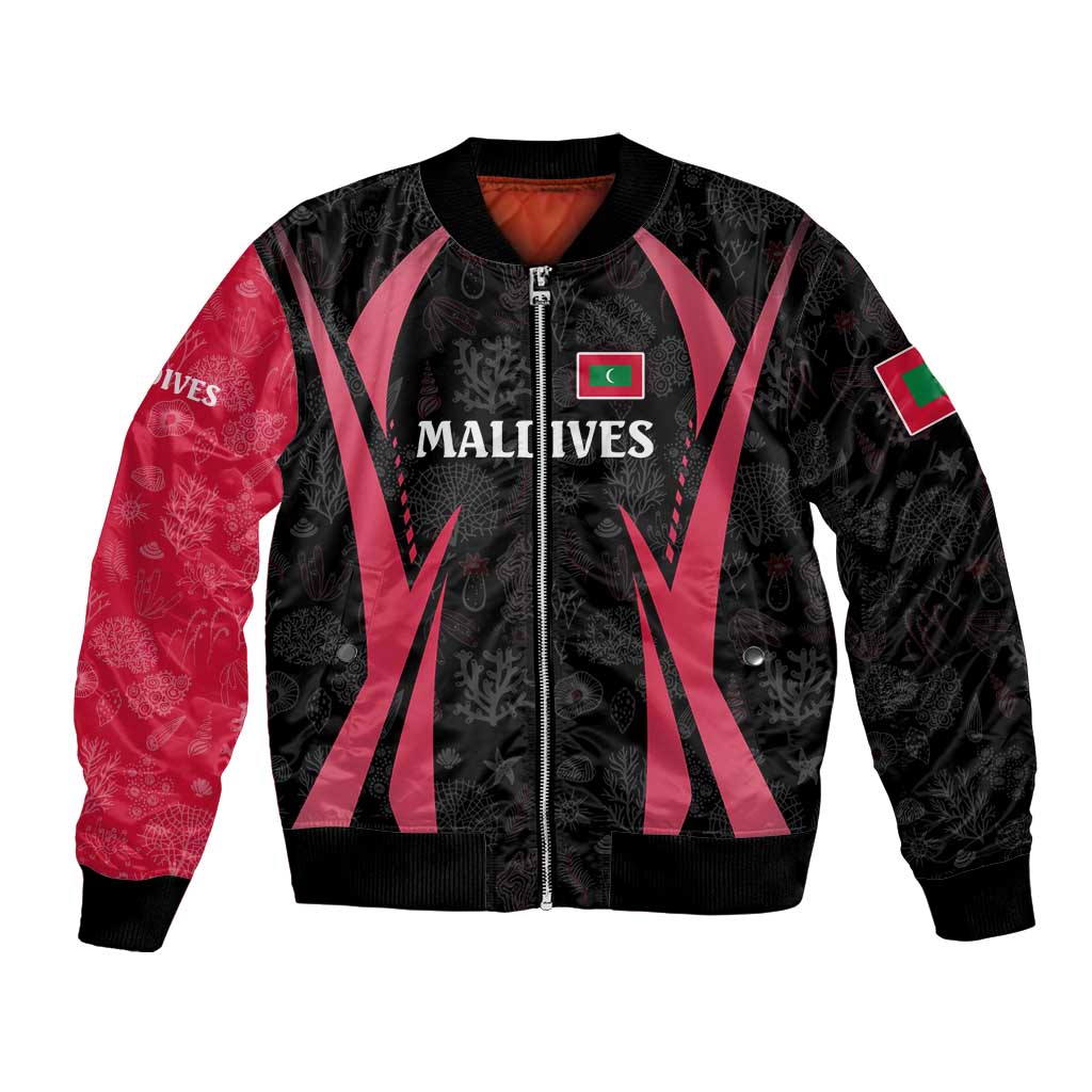 Maldives Dive Turtle Bomber Jacket with Coral Reef Pattern and Island Spirit Slogan