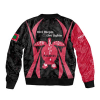 Maldives Dive Turtle Bomber Jacket with Coral Reef Pattern and Island Spirit Slogan