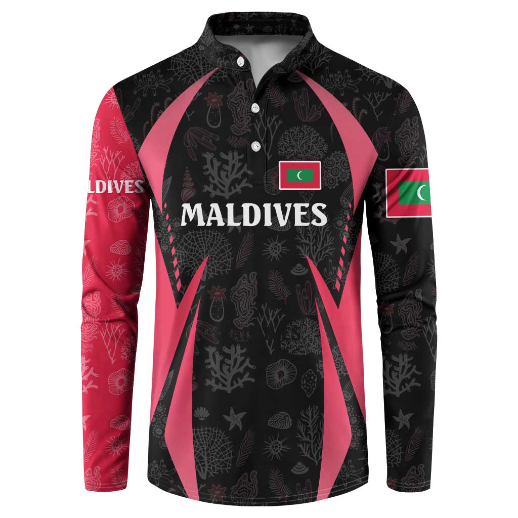 Maldives Dive Turtle Button Sweatshirt with Coral Reef Pattern and Island Spirit Slogan