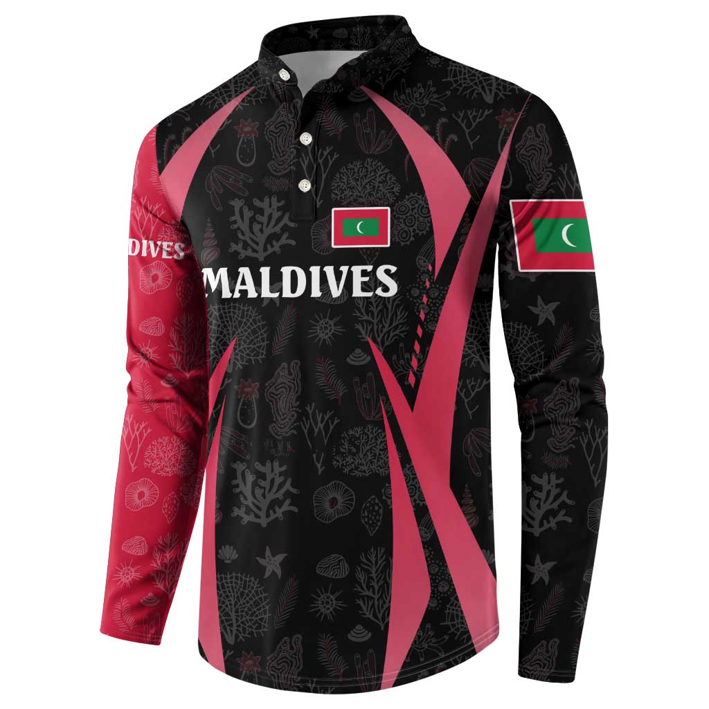 Maldives Dive Turtle Button Sweatshirt with Coral Reef Pattern and Island Spirit Slogan