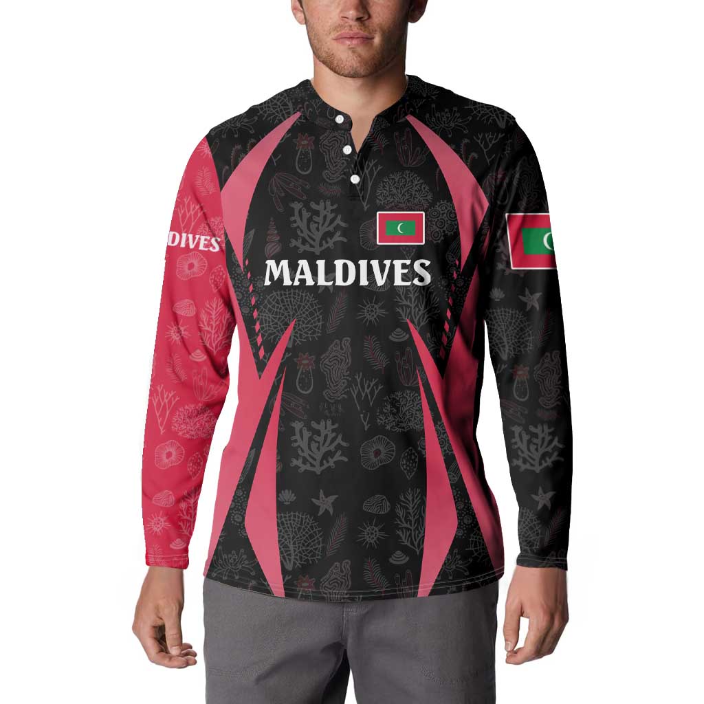 Maldives Dive Turtle Button Sweatshirt with Coral Reef Pattern and Island Spirit Slogan