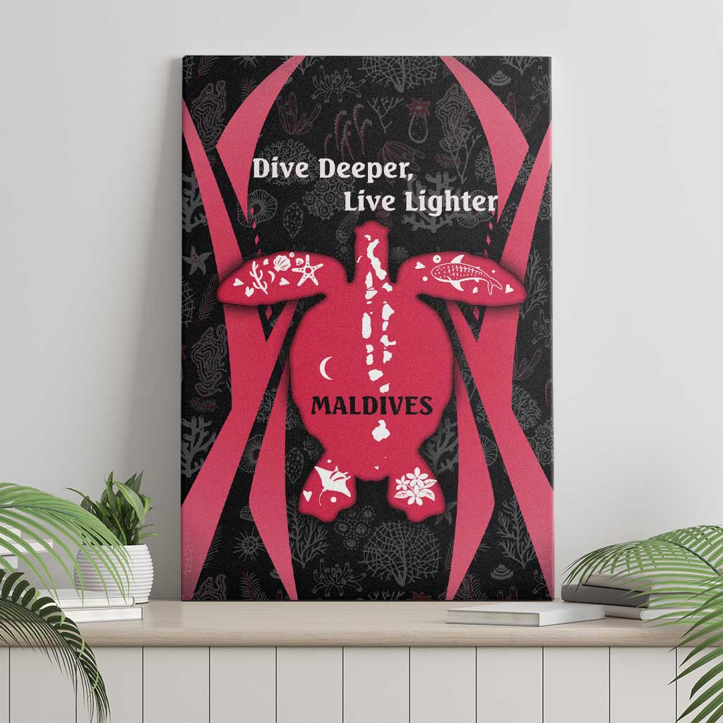 Maldives Dive Turtle Canvas Wall Art with Coral Reef Pattern and Island Spirit Slogan