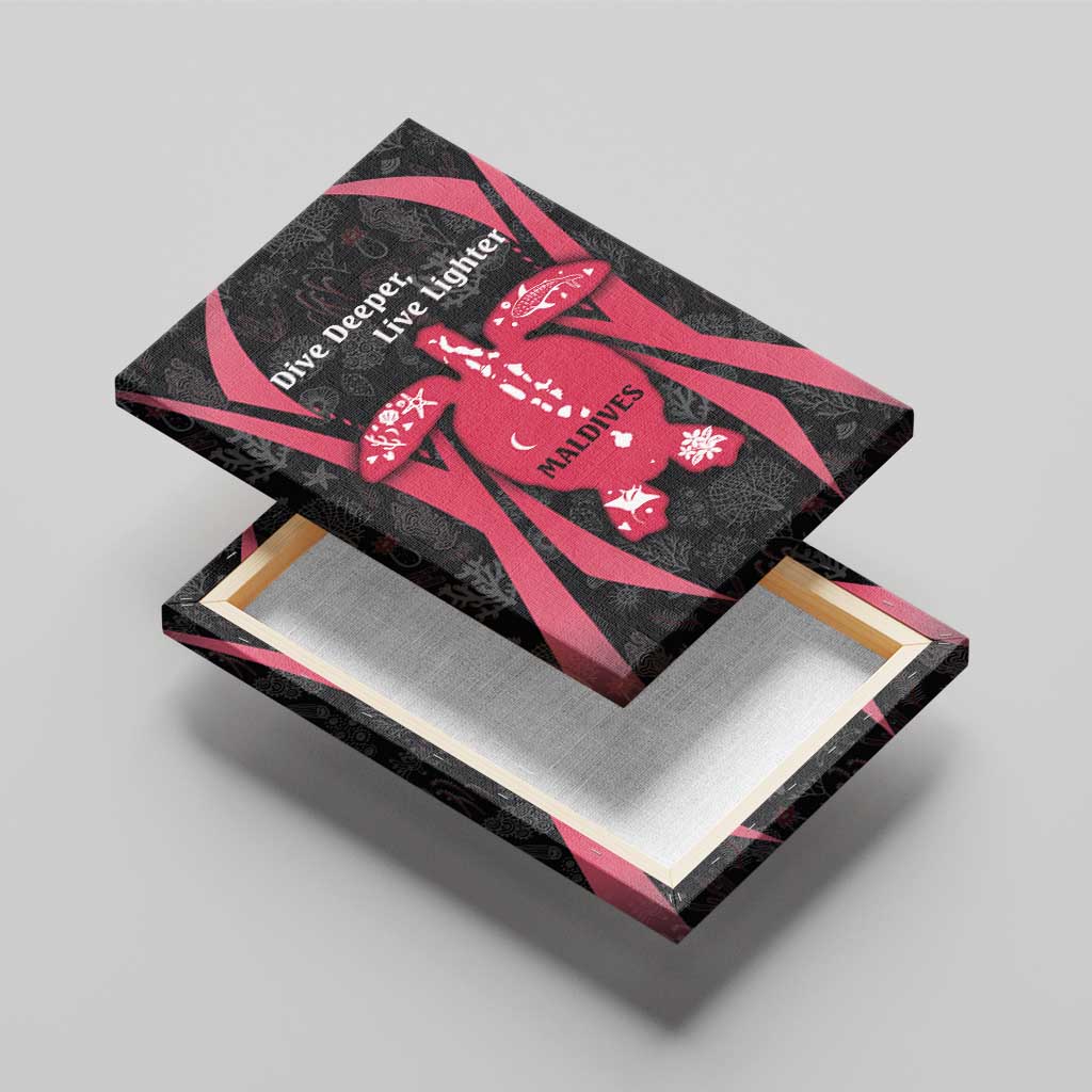 Maldives Dive Turtle Canvas Wall Art with Coral Reef Pattern and Island Spirit Slogan