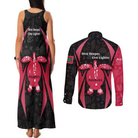 Maldives Dive Turtle Couples Matching Tank Maxi Dress and Long Sleeve Button Shirt with Coral Reef Pattern and Island Spirit Slogan