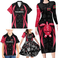 Maldives Dive Turtle Family Matching Long Sleeve Bodycon Dress and Hawaiian Shirt with Coral Reef Pattern and Island Spirit Slogan