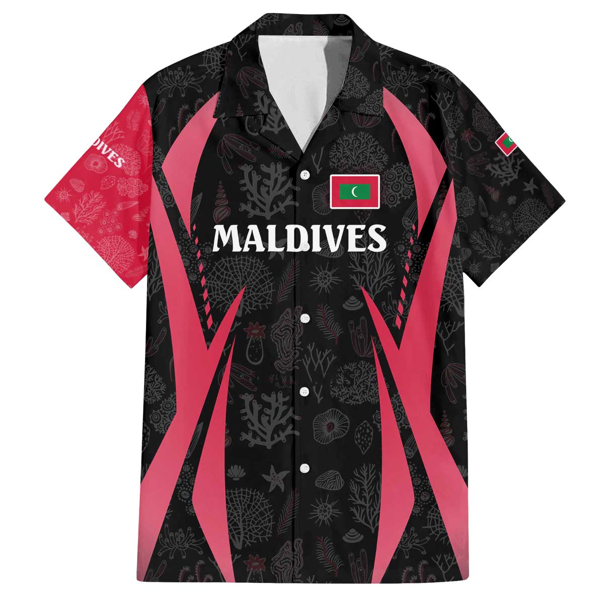 Maldives Dive Turtle Family Matching Off The Shoulder Long Sleeve Dress and Hawaiian Shirt with Coral Reef Pattern and Island Spirit Slogan