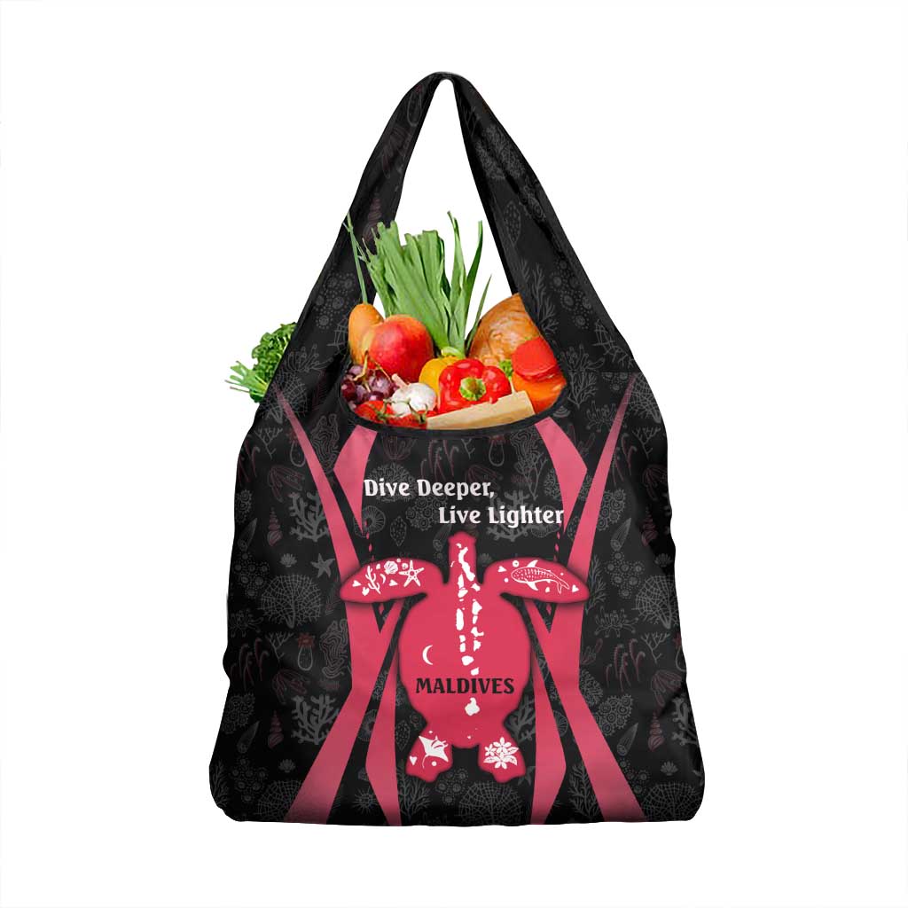 Maldives Dive Turtle Grocery Bag with Coral Reef Pattern and Island Spirit Slogan