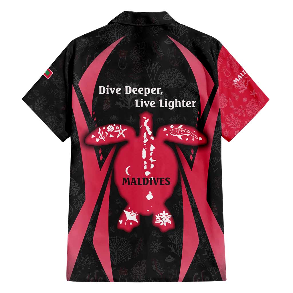 Maldives Dive Turtle Hawaiian Shirt with Coral Reef Pattern and Island Spirit Slogan