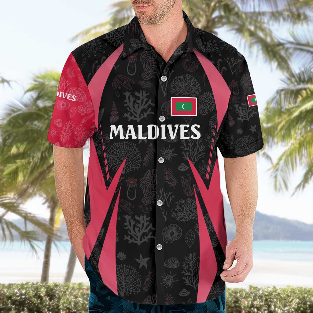Maldives Dive Turtle Hawaiian Shirt with Coral Reef Pattern and Island Spirit Slogan