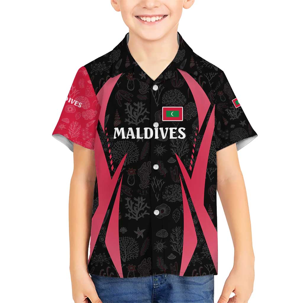 Maldives Dive Turtle Kid Hawaiian Shirt with Coral Reef Pattern and Island Spirit Slogan