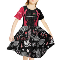 Maldives Dive Turtle Kid Short Sleeve Dress with Coral Reef Pattern and Island Spirit Slogan