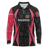 Maldives Dive Turtle Long Sleeve Polo Shirt with Coral Reef Pattern and Island Spirit Slogan