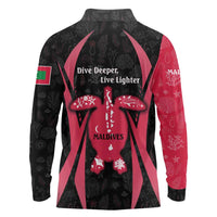 Maldives Dive Turtle Long Sleeve Polo Shirt with Coral Reef Pattern and Island Spirit Slogan