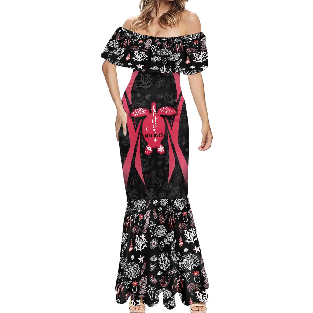 Maldives Dive Turtle Mermaid Dress with Coral Reef Pattern and Island Spirit Slogan