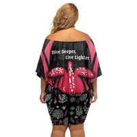 Maldives Dive Turtle Off Shoulder Short Dress with Coral Reef Pattern and Island Spirit Slogan