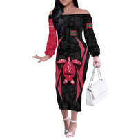 Maldives Dive Turtle Off The Shoulder Long Sleeve Dress with Coral Reef Pattern and Island Spirit Slogan