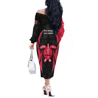 Maldives Dive Turtle Off The Shoulder Long Sleeve Dress with Coral Reef Pattern and Island Spirit Slogan
