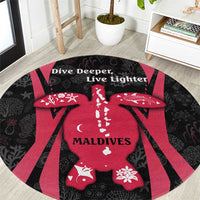 Maldives Dive Turtle Round Carpet with Coral Reef Pattern and Island Spirit Slogan