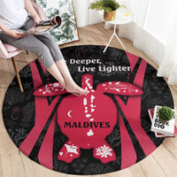 Maldives Dive Turtle Round Carpet with Coral Reef Pattern and Island Spirit Slogan