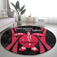 Maldives Dive Turtle Round Carpet with Coral Reef Pattern and Island Spirit Slogan