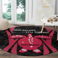 Maldives Dive Turtle Round Carpet with Coral Reef Pattern and Island Spirit Slogan