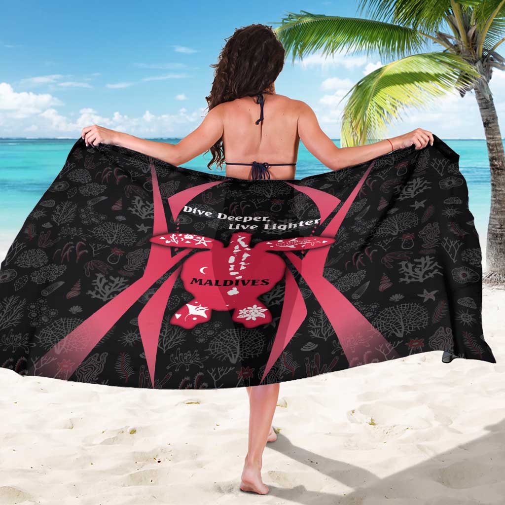 Maldives Dive Turtle Sarong with Coral Reef Pattern and Island Spirit Slogan
