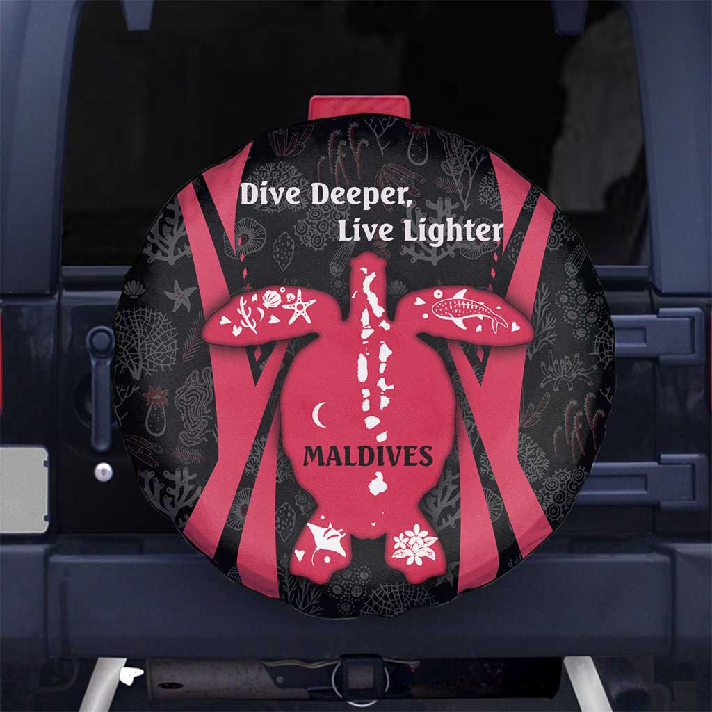Maldives Dive Turtle Spare Tire Cover with Coral Reef Pattern and Island Spirit Slogan