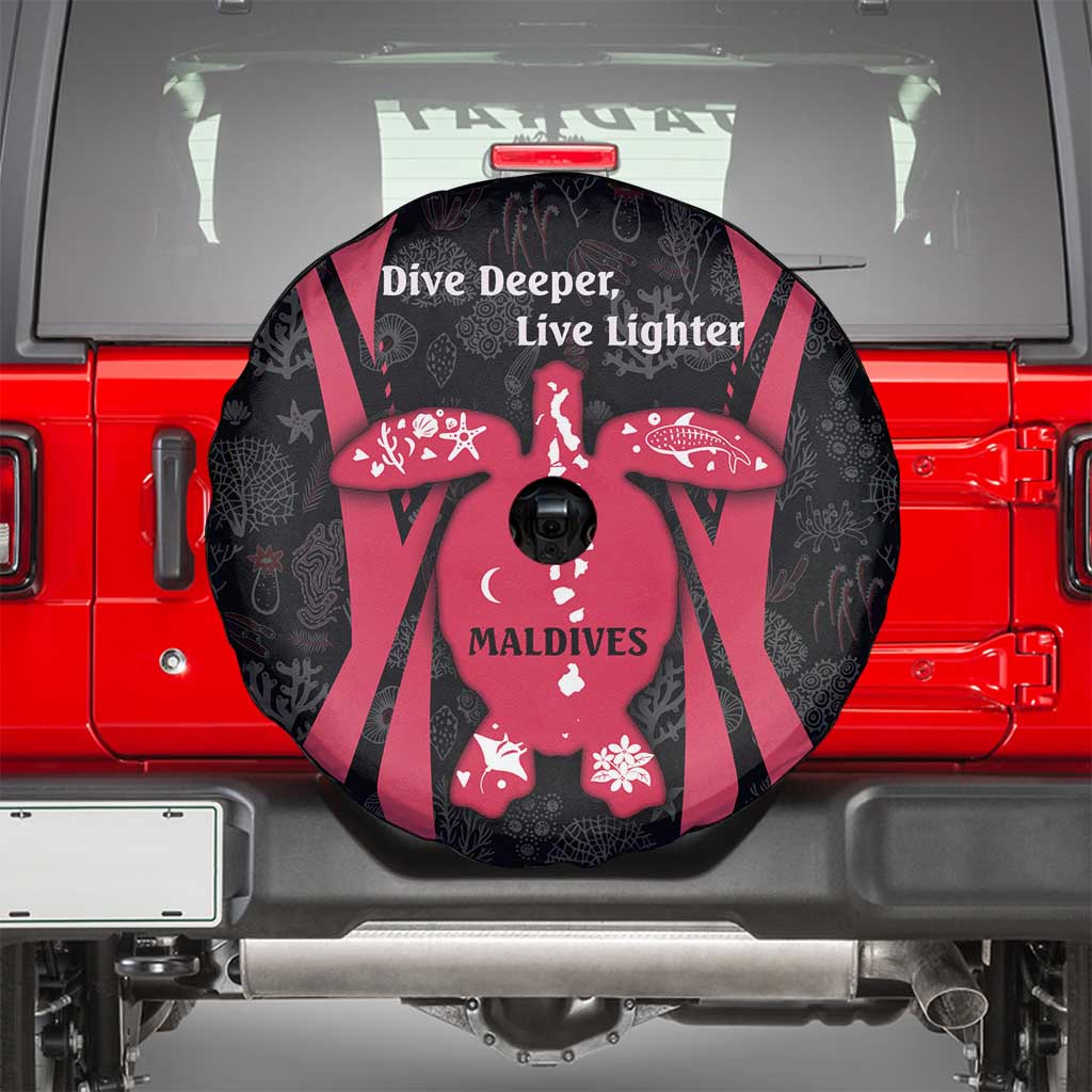 Maldives Dive Turtle Spare Tire Cover with Coral Reef Pattern and Island Spirit Slogan
