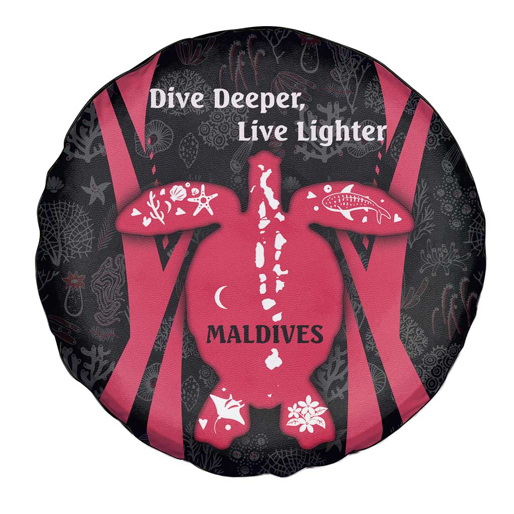 Maldives Dive Turtle Spare Tire Cover with Coral Reef Pattern and Island Spirit Slogan