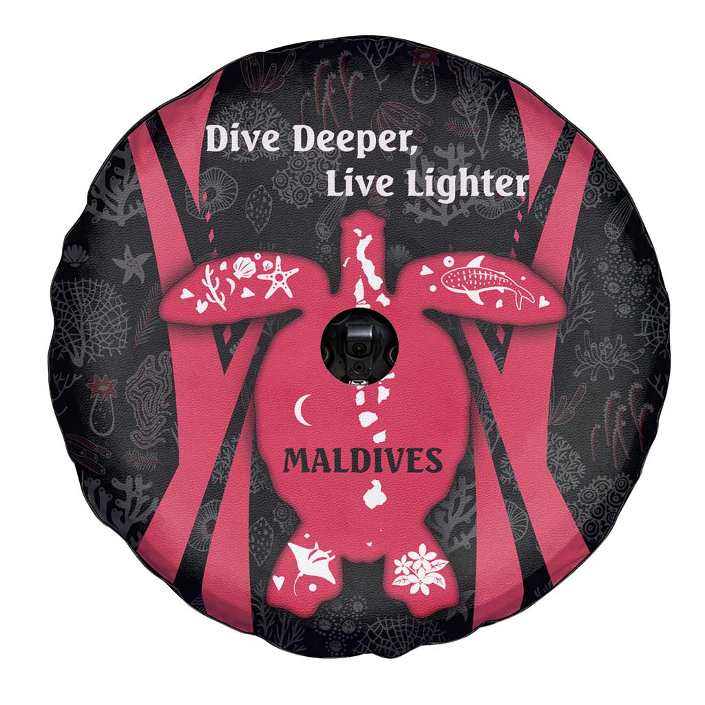 Maldives Dive Turtle Spare Tire Cover with Coral Reef Pattern and Island Spirit Slogan