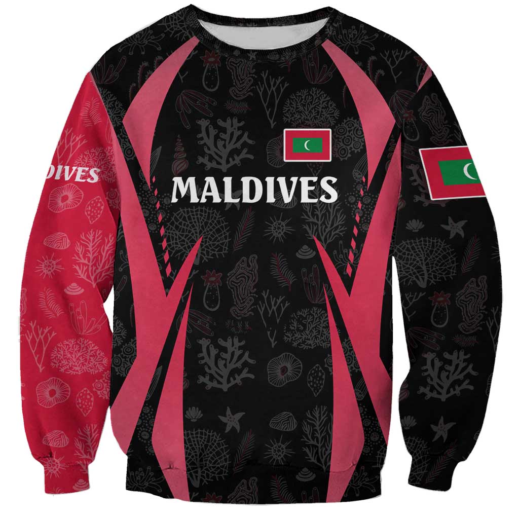 Maldives Dive Turtle Sweatshirt with Coral Reef Pattern and Island Spirit Slogan