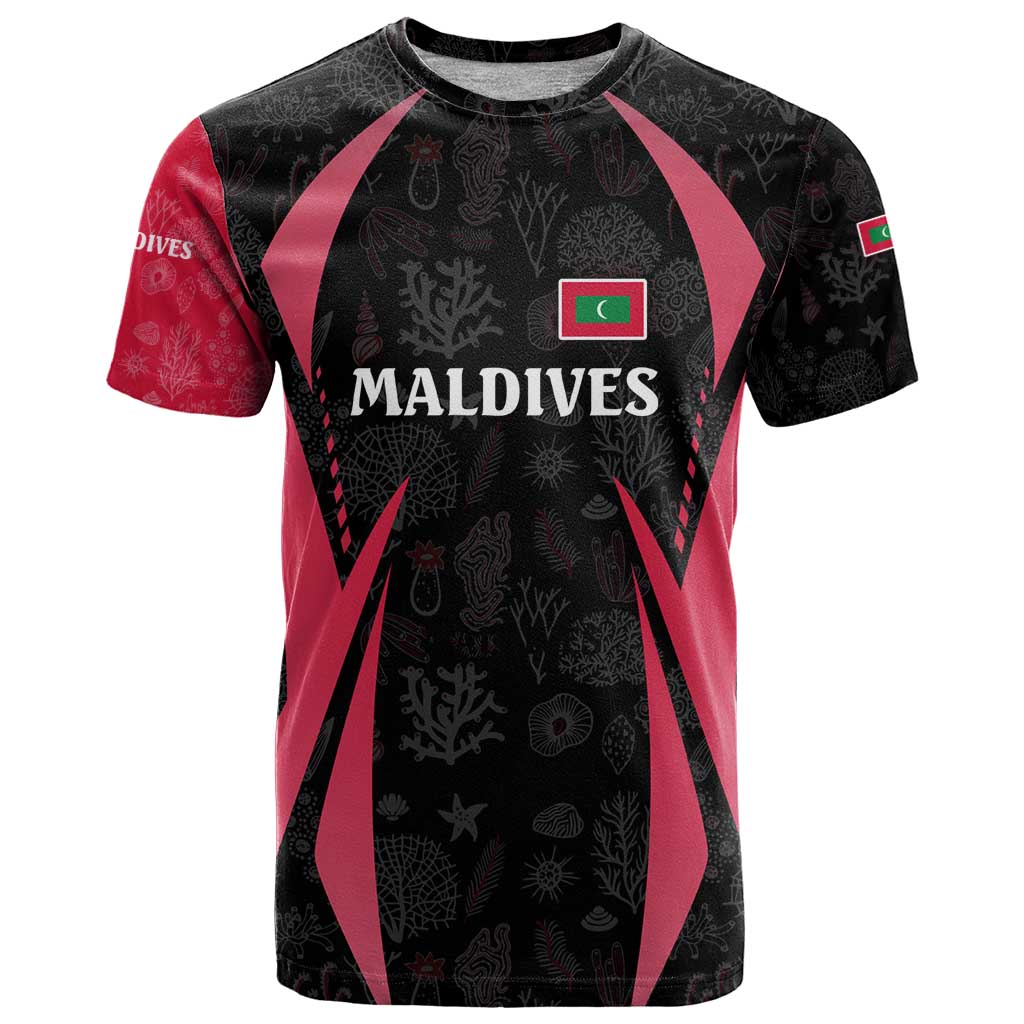 Maldives Dive Turtle T Shirt with Coral Reef Pattern and Island Spirit Slogan