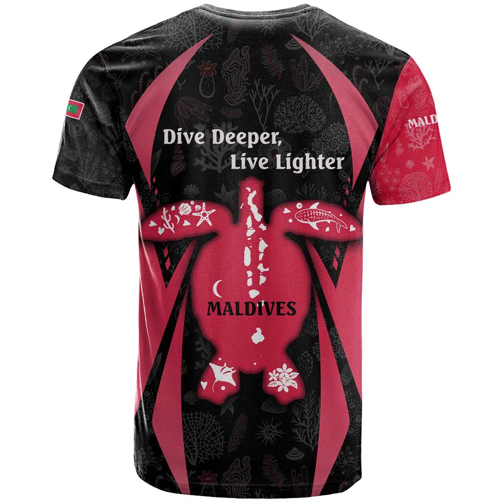 Maldives Dive Turtle T Shirt with Coral Reef Pattern and Island Spirit Slogan