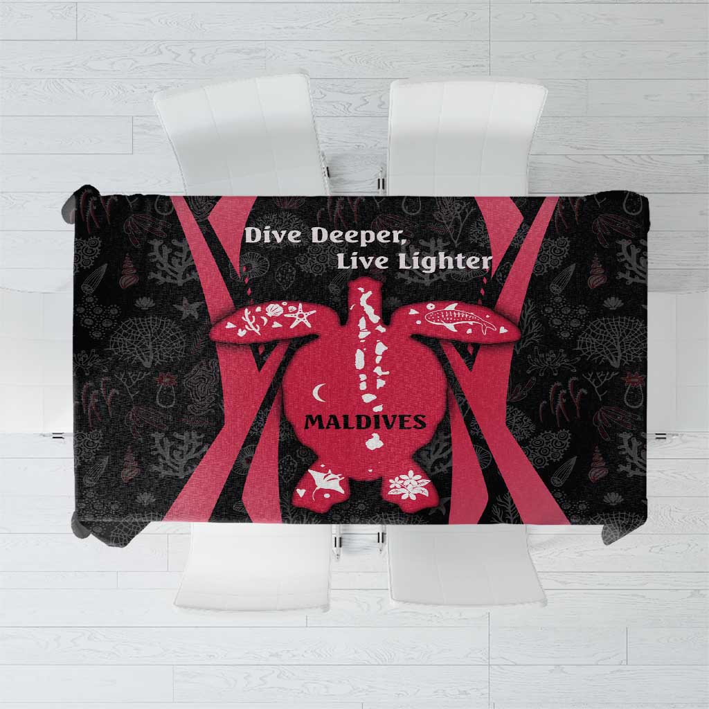 Maldives Dive Turtle Tablecloth with Coral Reef Pattern and Island Spirit Slogan