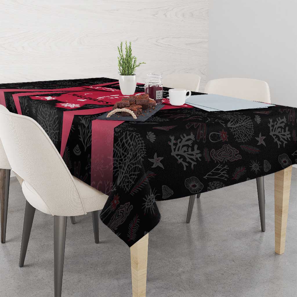 Maldives Dive Turtle Tablecloth with Coral Reef Pattern and Island Spirit Slogan