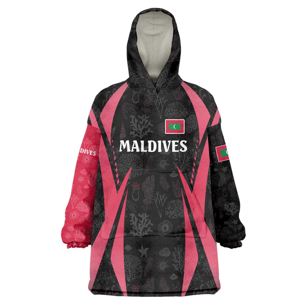 Maldives Dive Turtle Wearable Blanket Hoodie with Coral Reef Pattern and Island Spirit Slogan