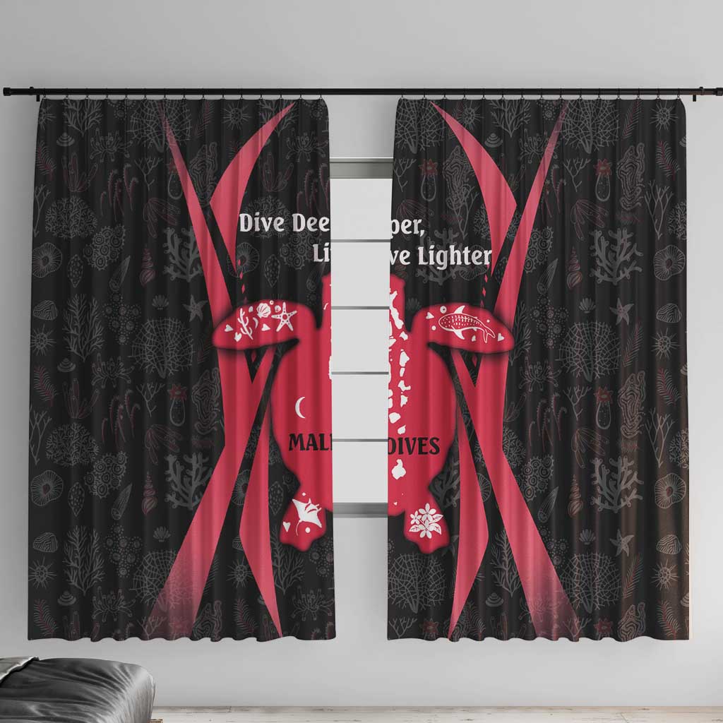 Maldives Dive Turtle Window Curtain with Coral Reef Pattern and Island Spirit Slogan